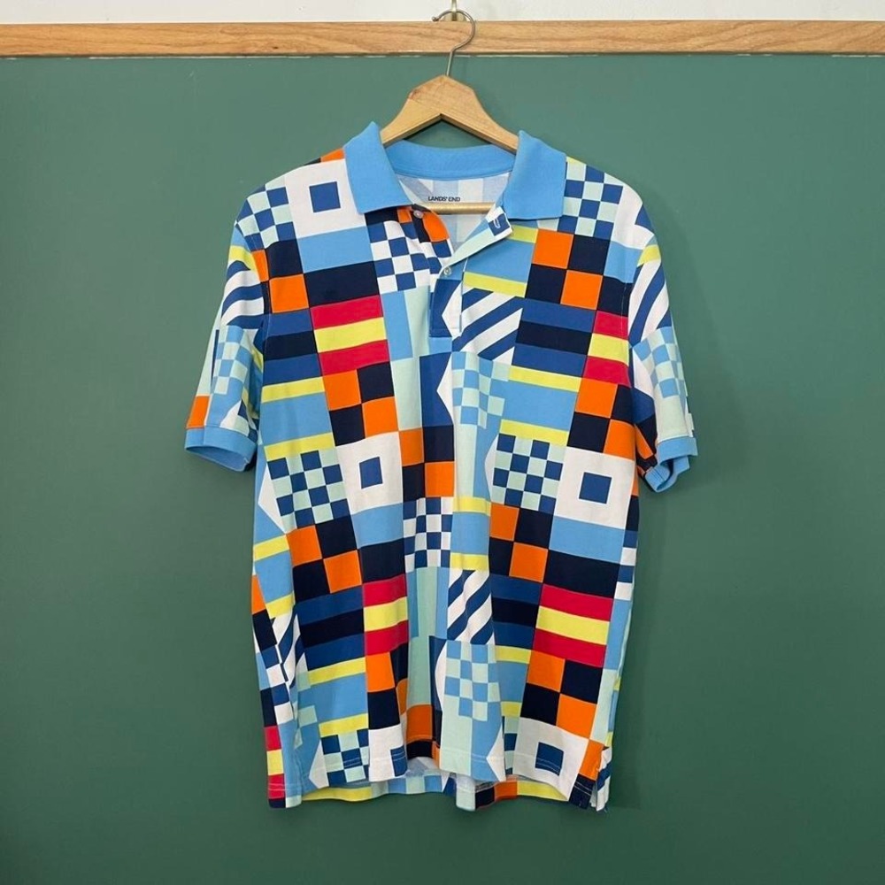 Lands' End multicoloured geometric pattern polo shirt